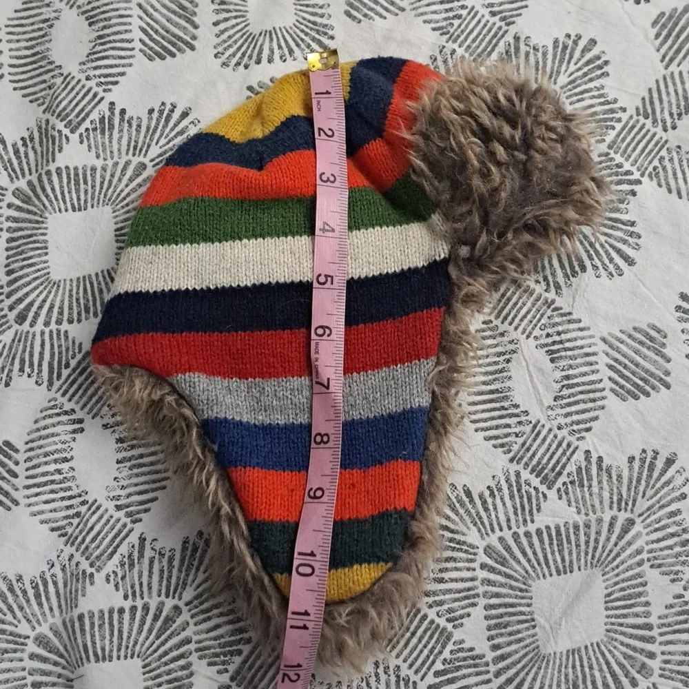 GAP kid faux fur colorful striped cotton wool trapper hat kid szXS-S